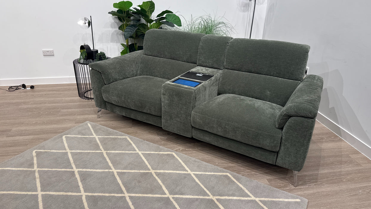 Sofology Illinois 2 Seater Fabric Power Recliner with Console in Forrist Green