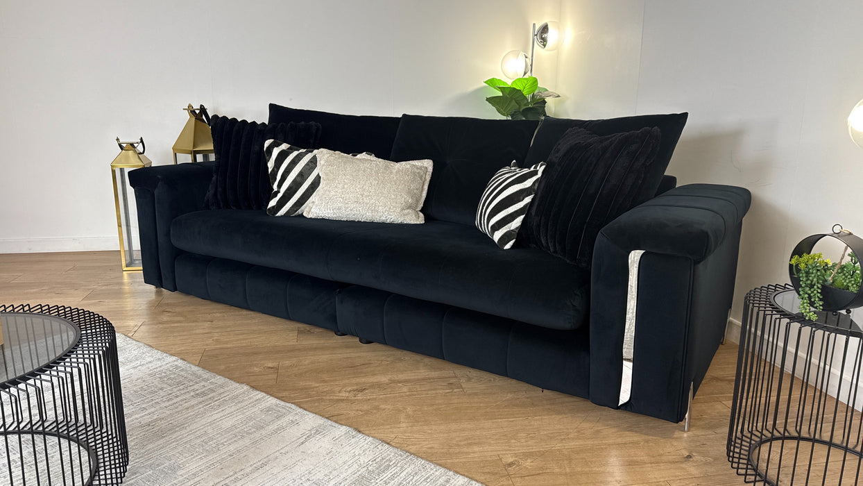 Sofology The Oscar 4 Seater Split Fabric Sofa in Super Matt Velvet Black Mix