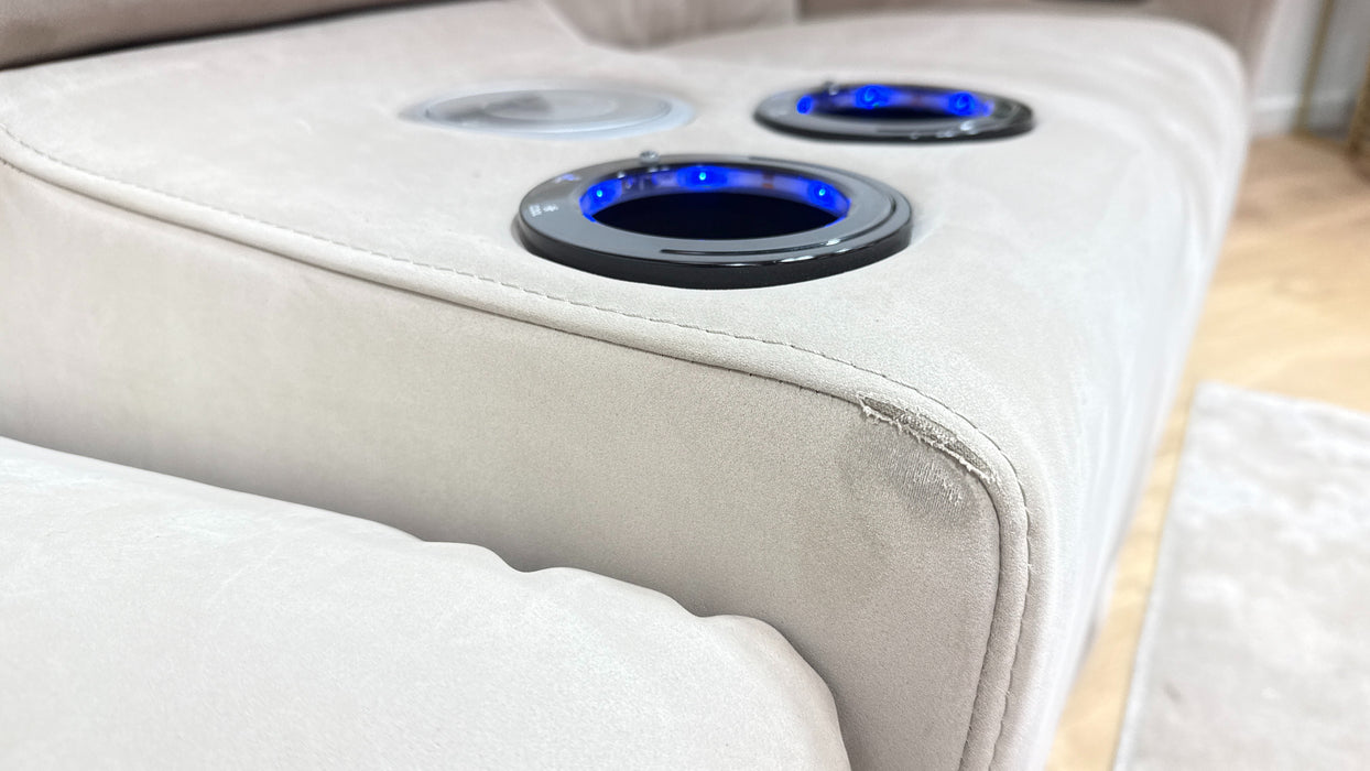 Sofology Allure Fabric 2.5 Smart Console Power Recliner/Headrest Heated Seats in Lifestyle Nubuck Feel Stone