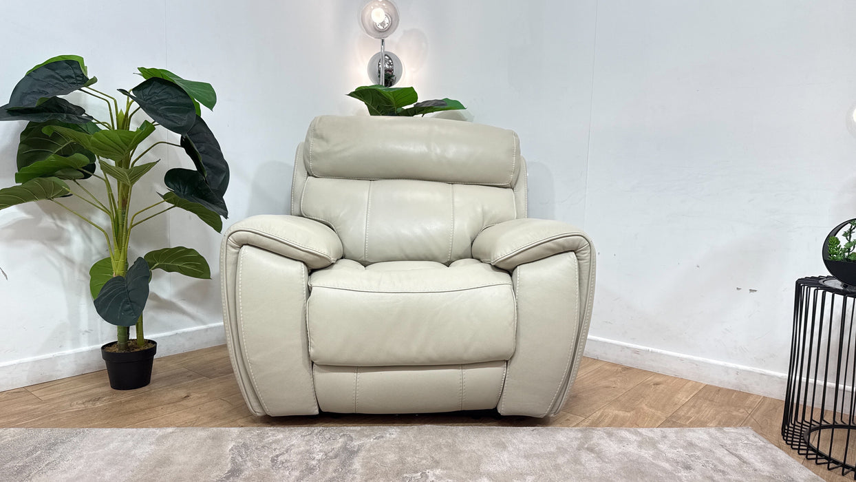 Sofology Radleigh Leather Power Recliner/Headrest Chair in Trusty Soft Sheen Leather Silver