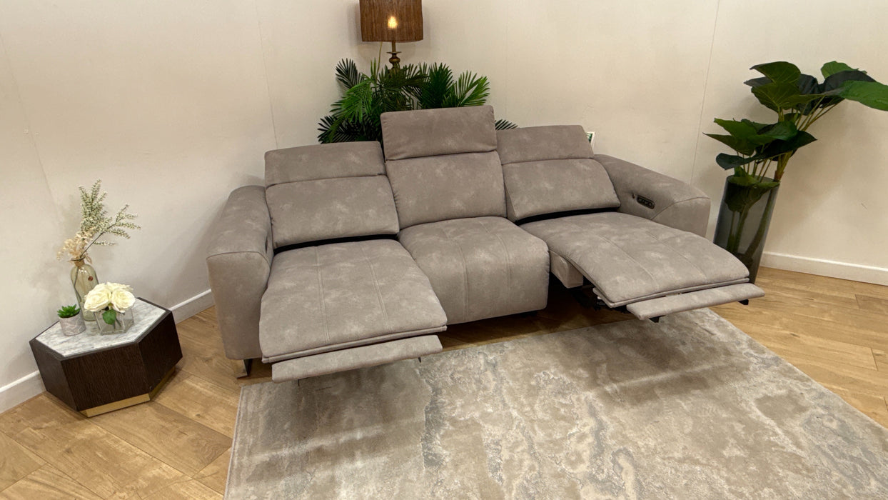 Sofology Marvella Fabric 3 Seater Power Recliner/Headrest Heated Seats in Lifestyle Flecked Stone