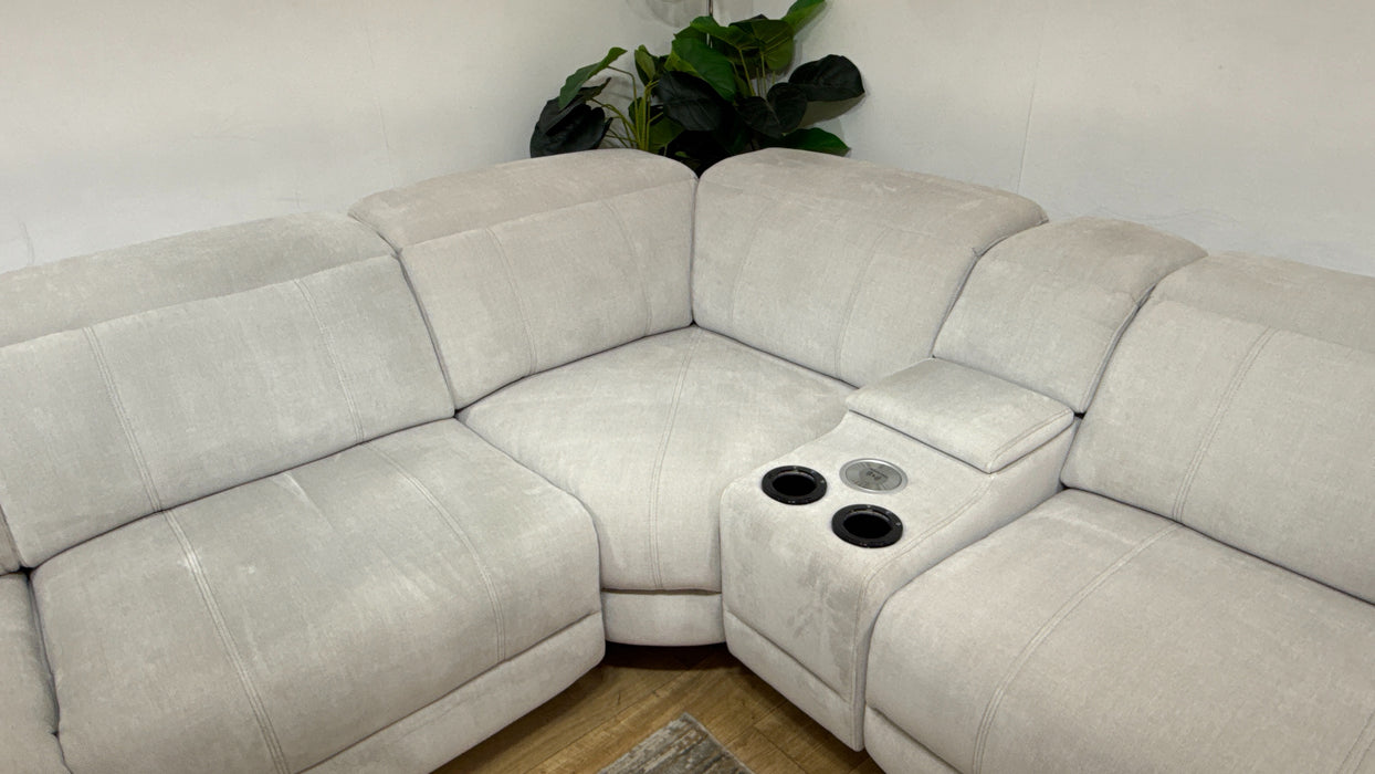 Sofology Allure Fabric 1.5 Smart Console Corner 3 Power Recliner/Headrest Heated Seats Lumbar Support in Relaxed Chenille Stone
