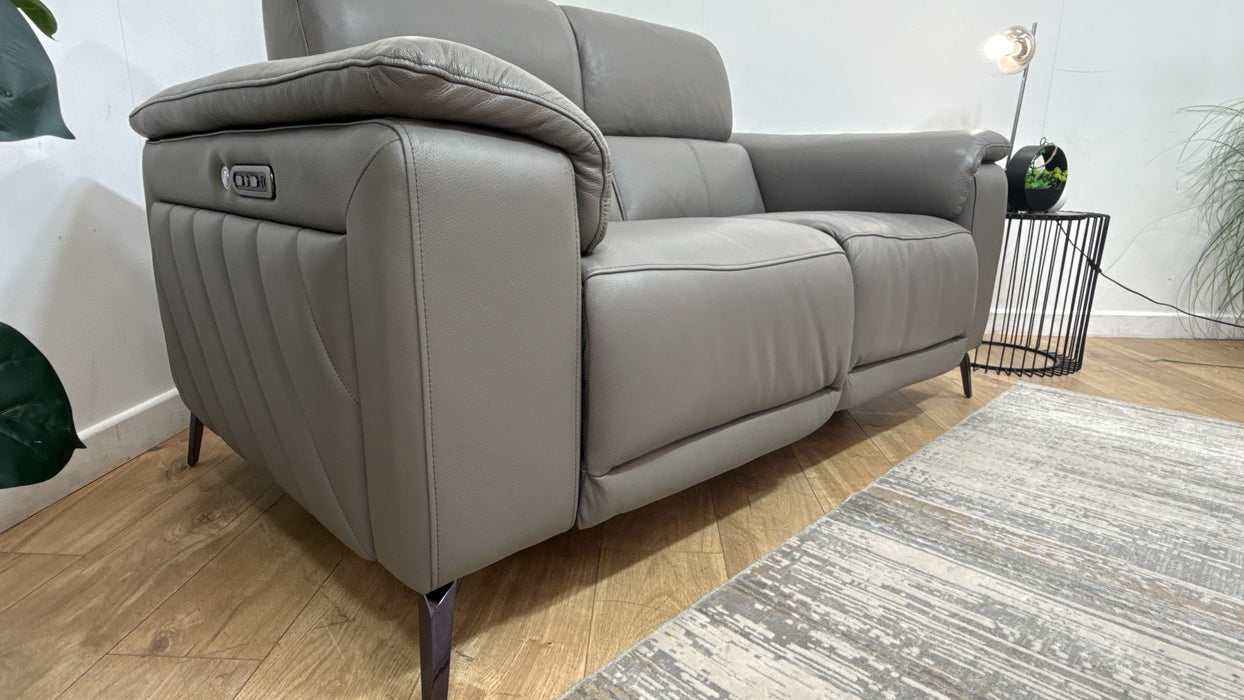 Sofology Fratelli Leather 2 Seater Power Recliner/Headrest in Trusty Embossed Elephant