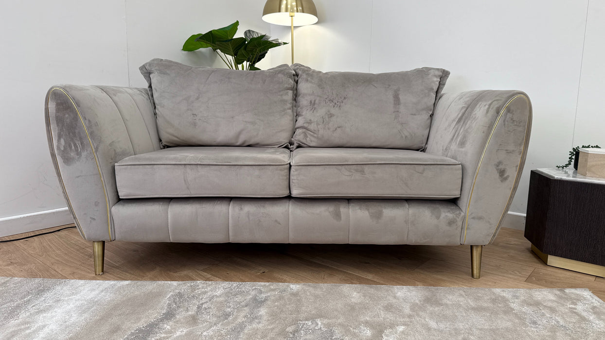 Sofology Gabrielle Fabric 2 Seater Gold Trim in Plush Pebble/Powder Ebony Mix