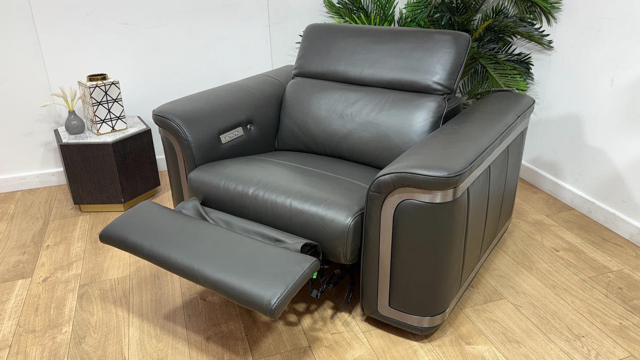Sofology Plaza Leather Loveseat Power Recliner Heated Seat in Trusty Embossed Charcoal