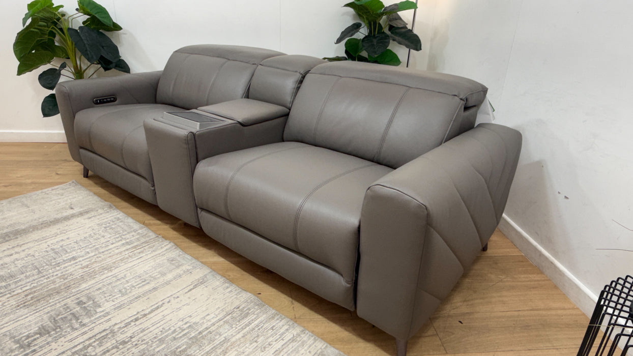 Sofology Allure Leather 2.5 Seater Console with Screen Power Recliner/Headrest Heated Seats Lumbar Speakers in Trusty Embossed Elephant