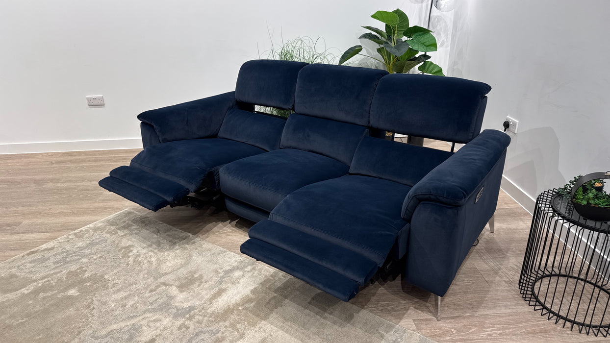 Sofology Illinois Fabric 3 Seater Power Recliner/Headrest in Lifestyle Mottled Navy Blue