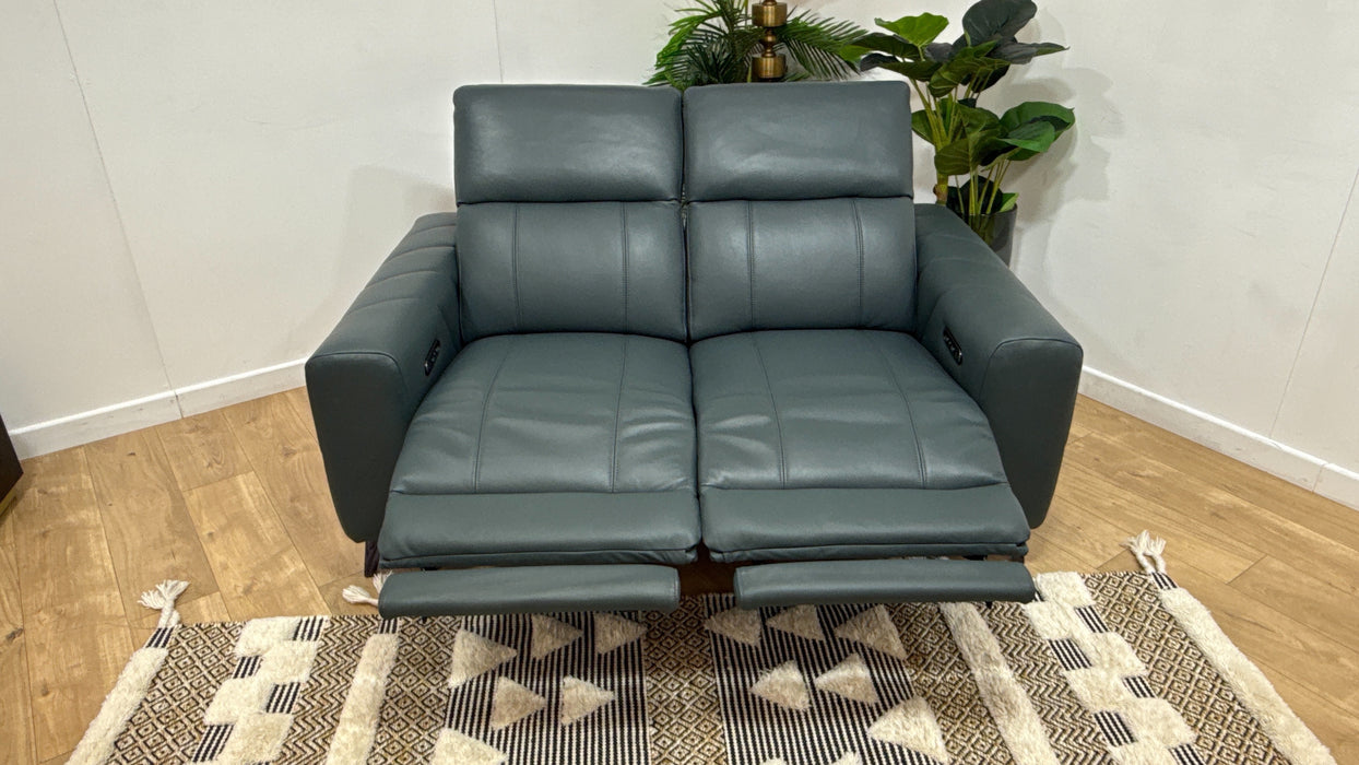 Sofology Allure Leather 2 Seater Power Recliner/Headrest in Trusty Embossed Peacock