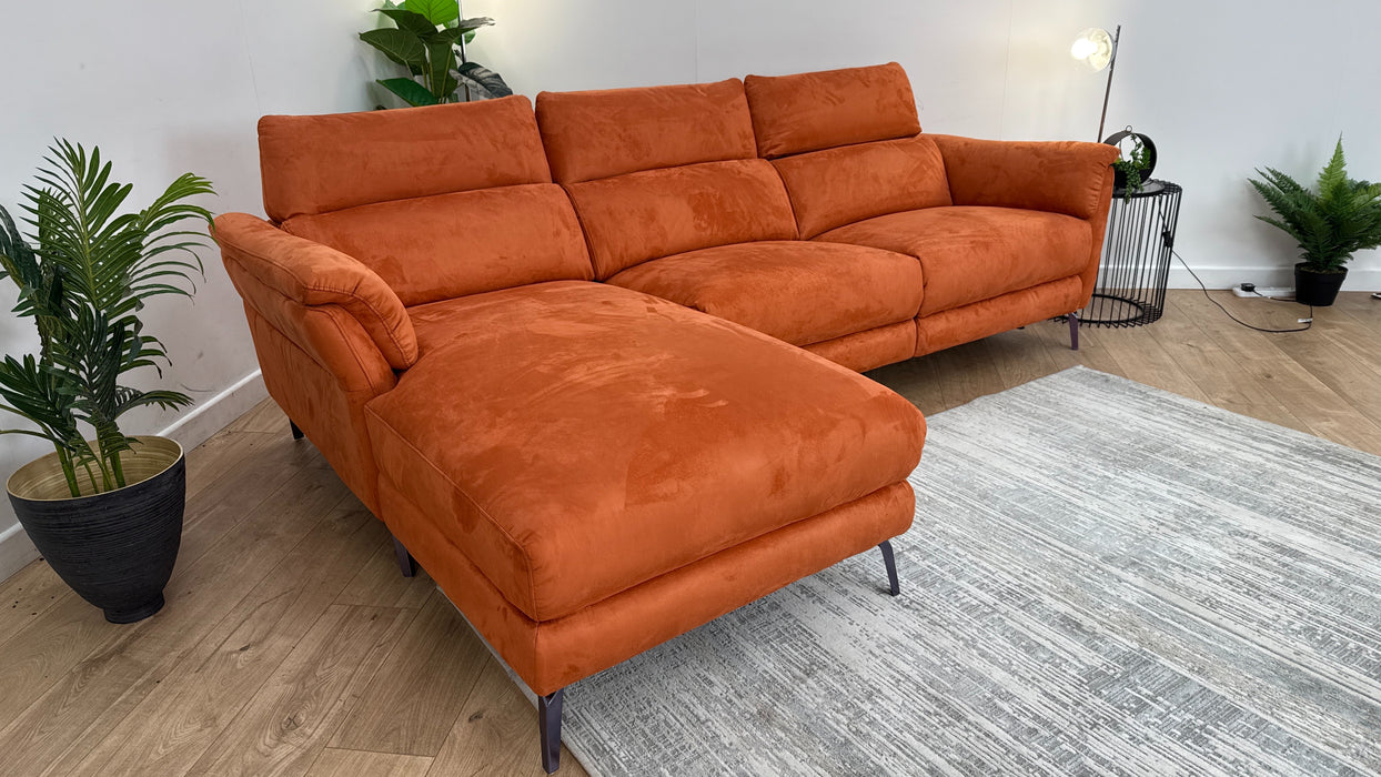 Sofology The Missouri 3 Seater Recliner Chaise in Lifestyle Plush Fabric Burnt Orange