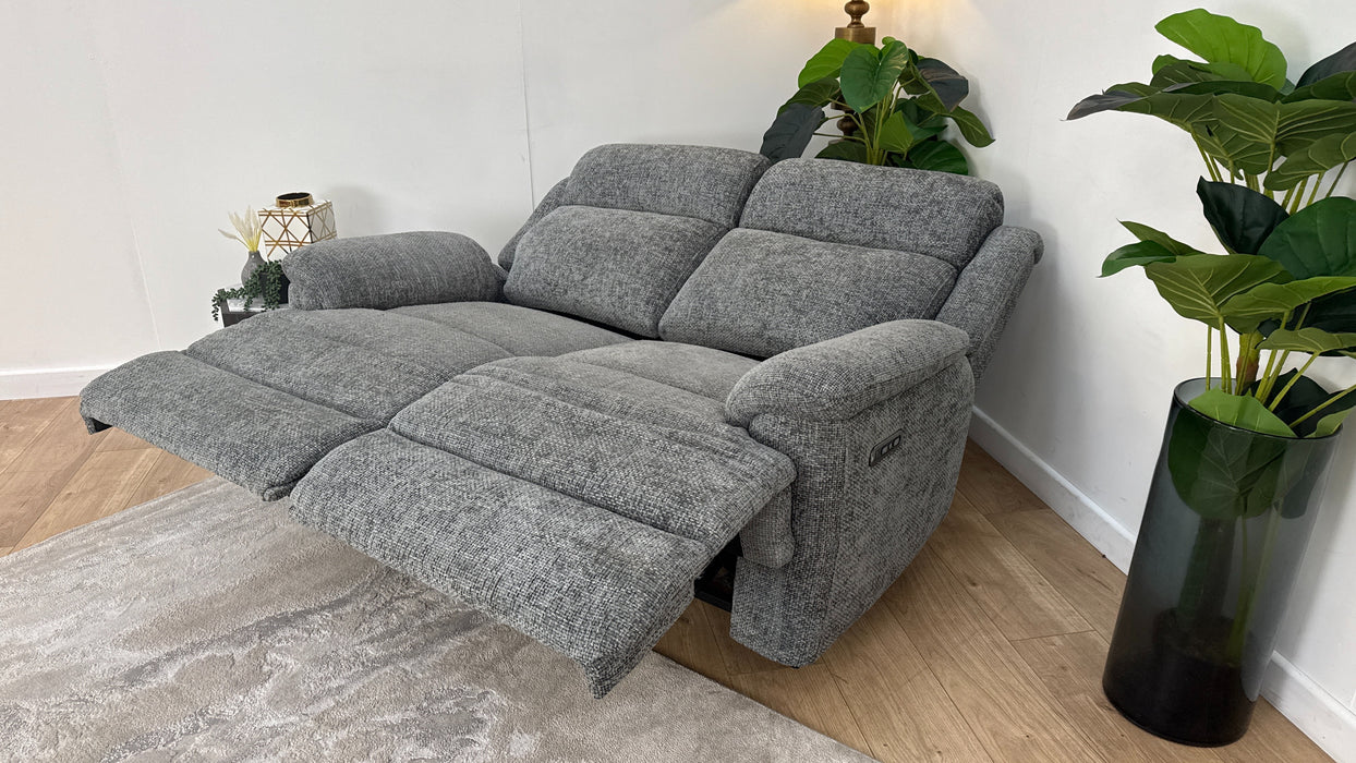 Sofology Gracie Fabric 2 Seater Power Recliner/Headrest in Hopsack Chenille Charcoal