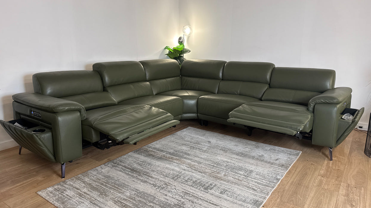 Sofology The Fratelli Leather Recliner 3 Corner 3 in Dark Olive