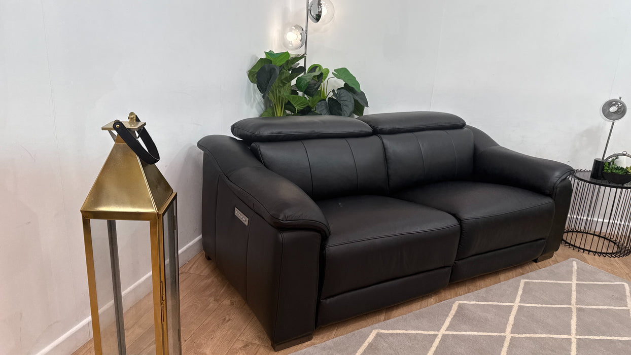 Sofology Carrera Leather 2.5 Seater Power Recliner/Headrest in Trusty Embossed Jet Black