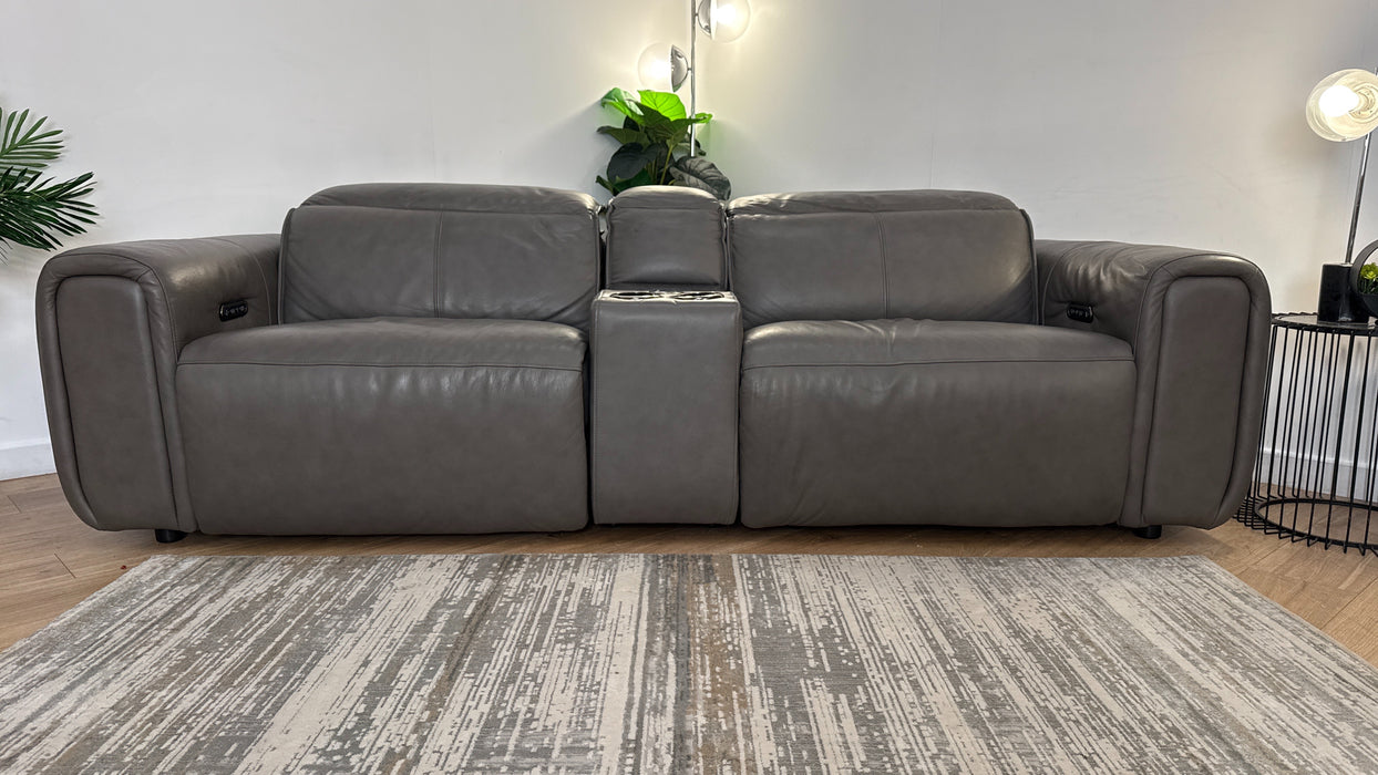 Sofology Premiere Leather 2.5 Seater Smart Console Power Recliner/Headrest in Trusty Embossed Grey