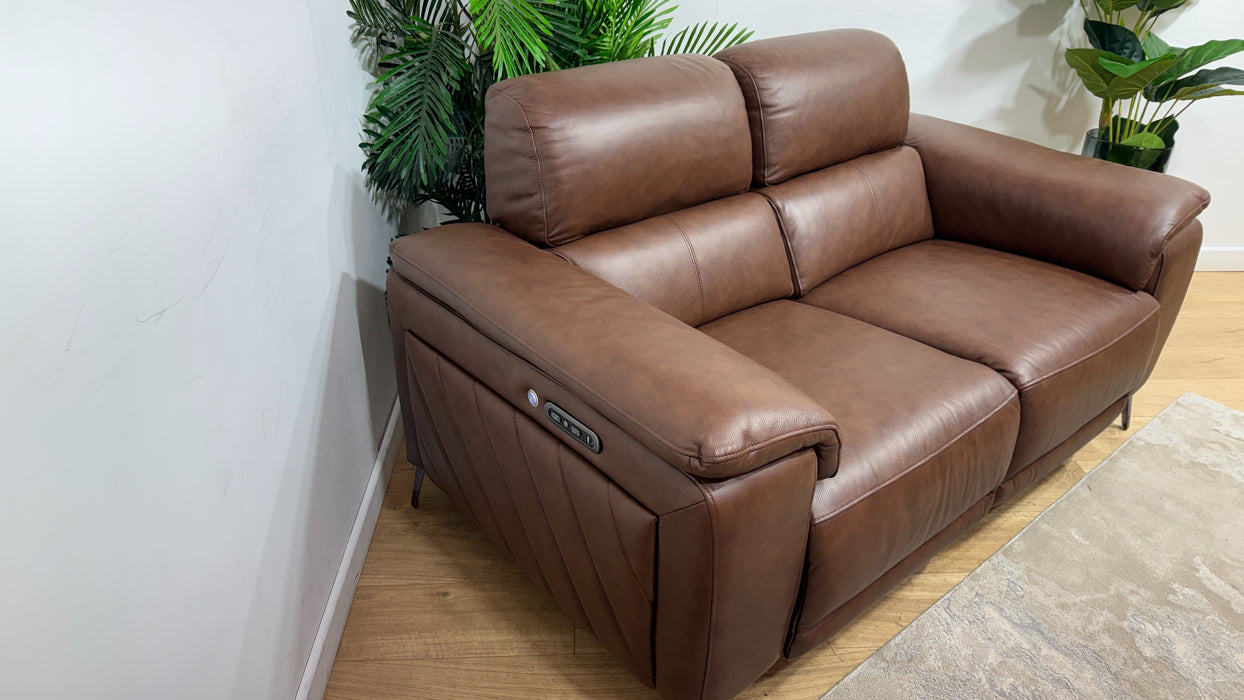 Sofology The Fratelli Leather 2 Seater Power Recliner/Headrest in Trusty Embossed Chestnut