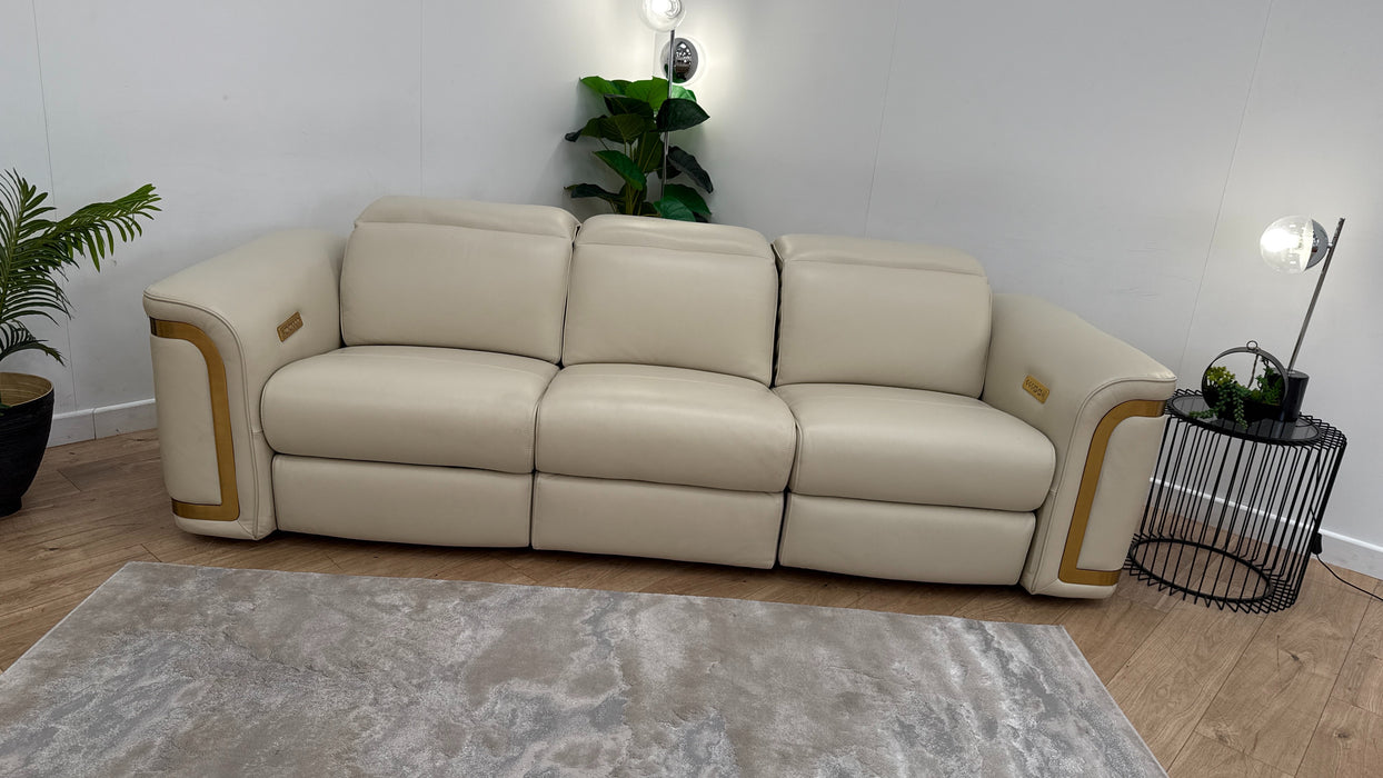 Sofology Plaza Leather 3 Seater Power Recliner/Headrest in Trusty Embossed Bone China