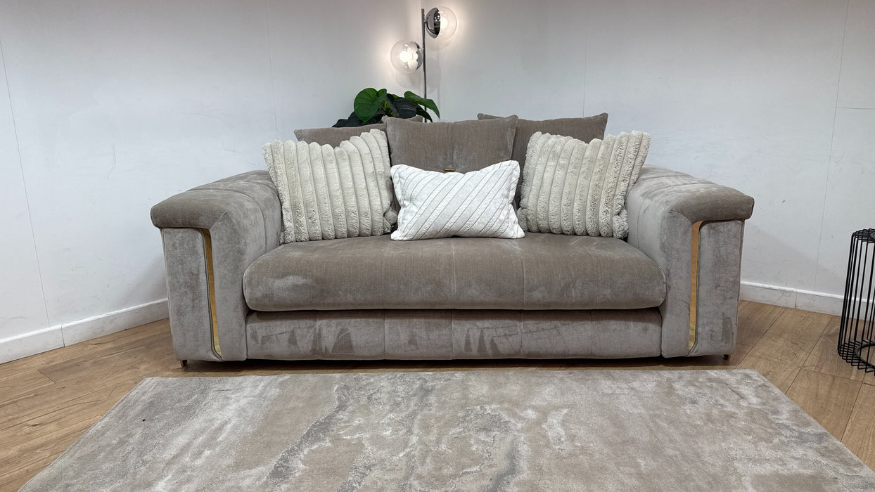 Sofology Oscar Fabric 2 Seater Gold Trim in Fine Textured Chenille Stone Mix