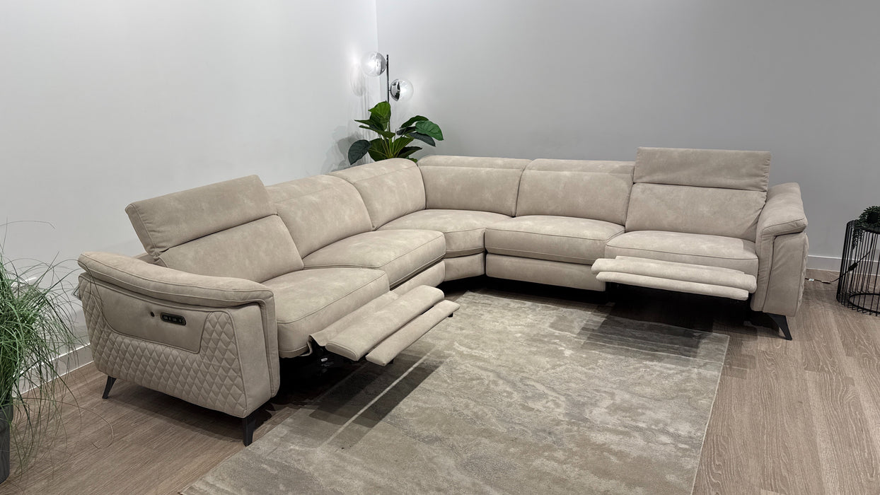 Sofology Ezra Fabric 3 Corner 3 Power Recliner/Headrest Heated Seats in Lifestyle Flecked Ivory