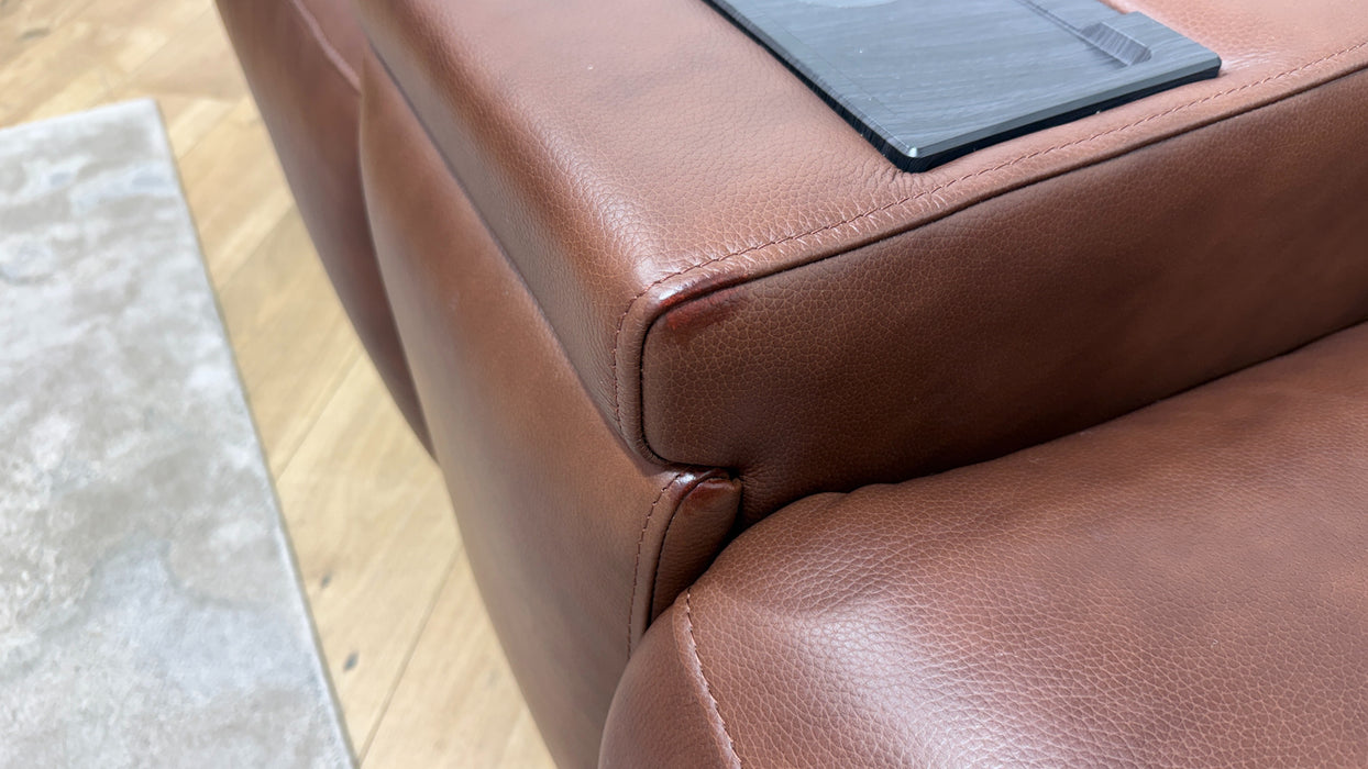Sofology Horizon Leather 2 Seater Smart Console Power Recliner/Headrest in Trusty Embossed Chestnut