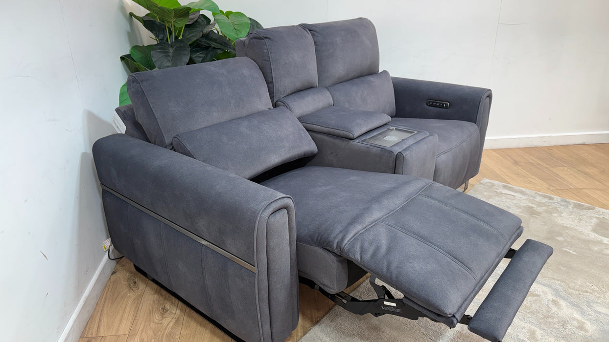 Sofology Ravello Fabric 2 Seater Console Power Recliner/Headrest Lumbar Support in Lifestyle Flecked Charcoal