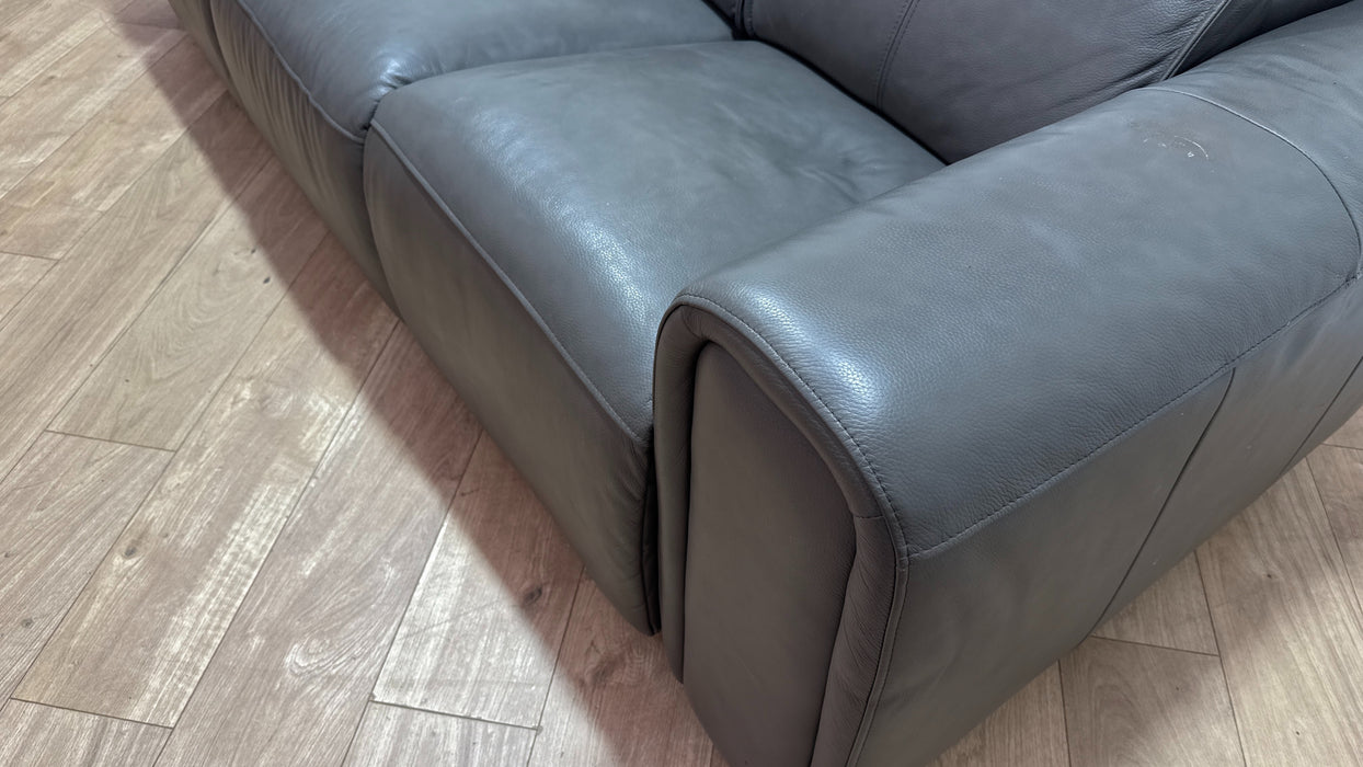 Sofology Premiere Leather 3 Seater Power Recliner/Headrest in Trusty Embossed Grey