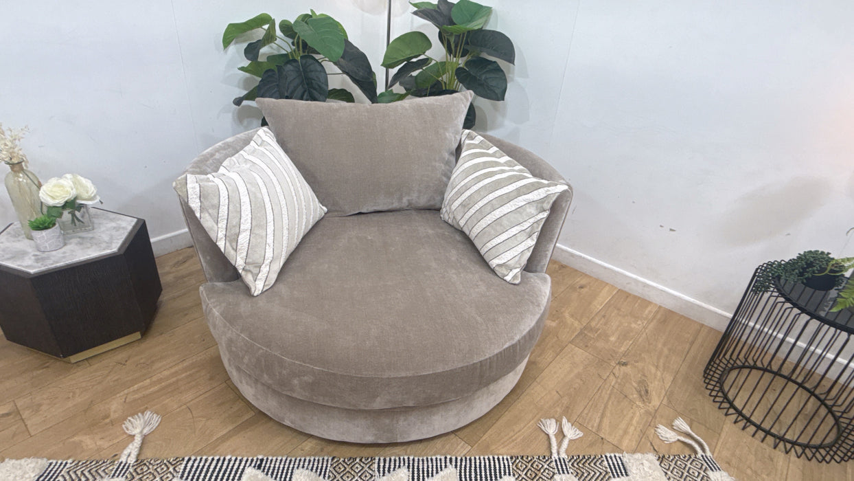 Sofology Oscar Fabric Large Swivel Chair in Fine Textured Chenille Stone Mix