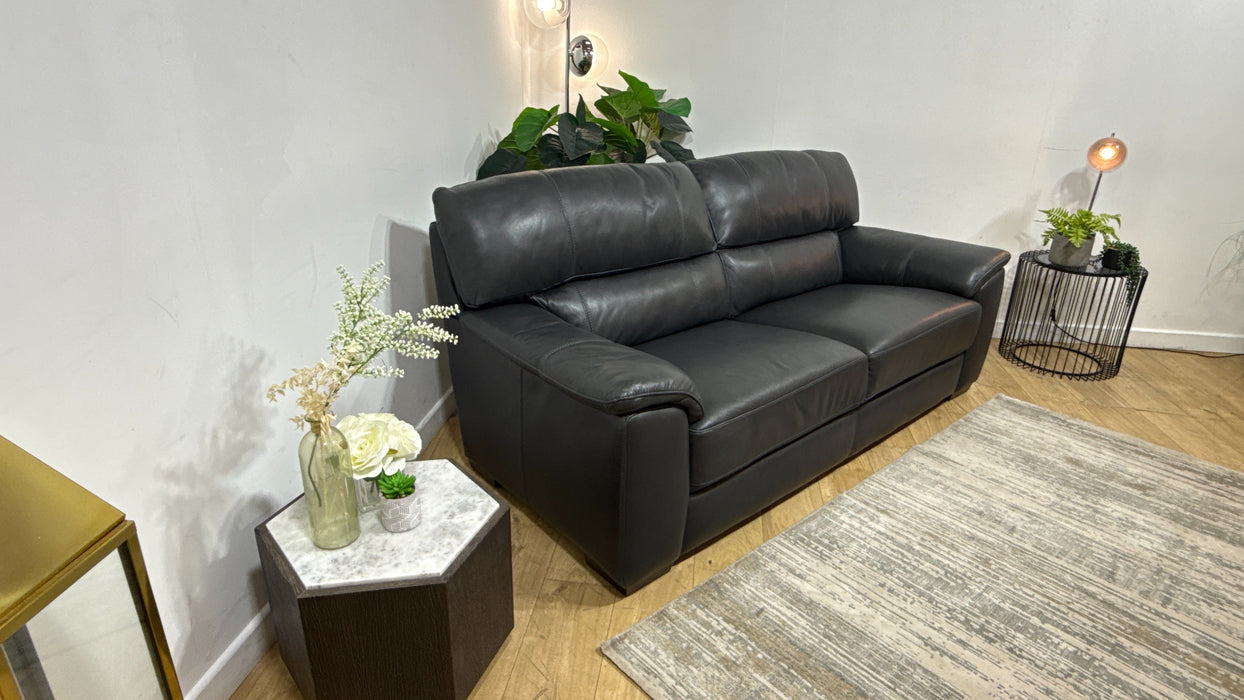 Sofology Santina Leather 3 Seater in Relaxed Soft Charcoal