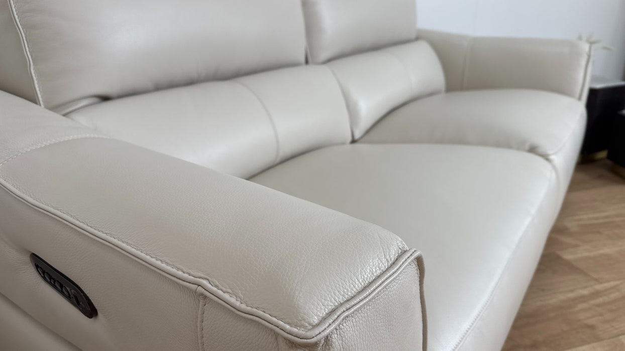 Sofology Dakota Leather 3 Seater Power Recliner/Headrest in Trusty Soft Sheen Mist