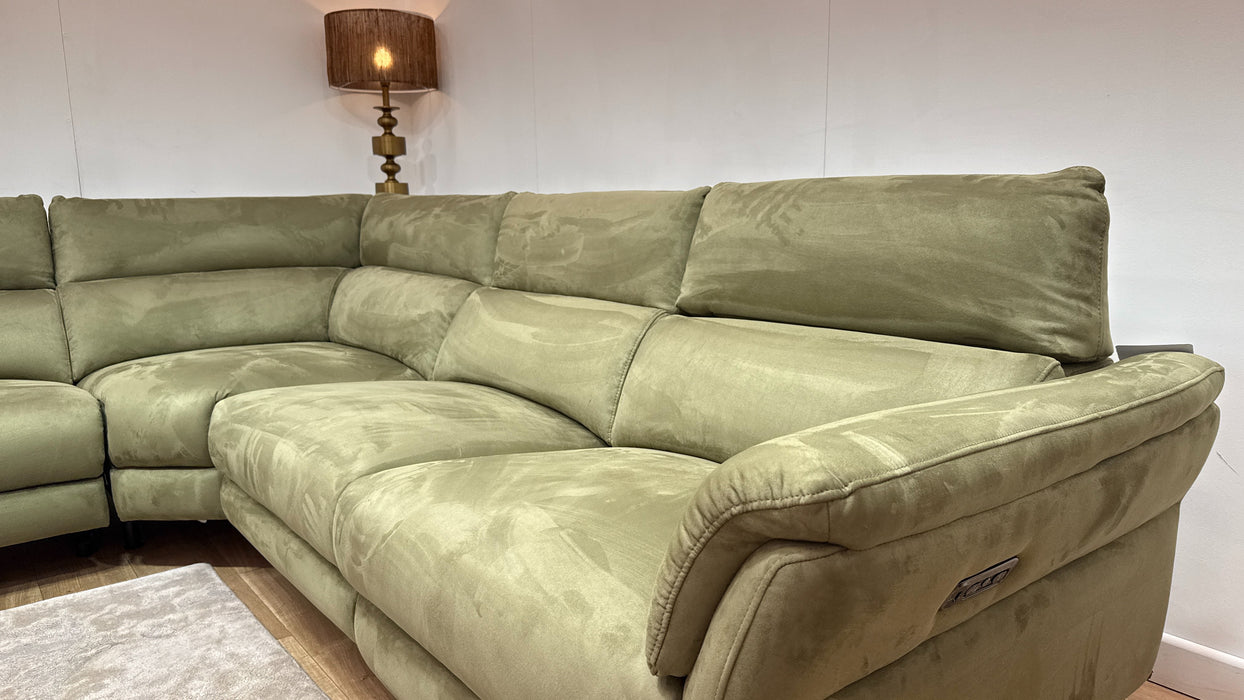 Sofology Missouri Fabric 1 Corner 3 Power Recliner/Headrest in Lifestyle Plush Olive