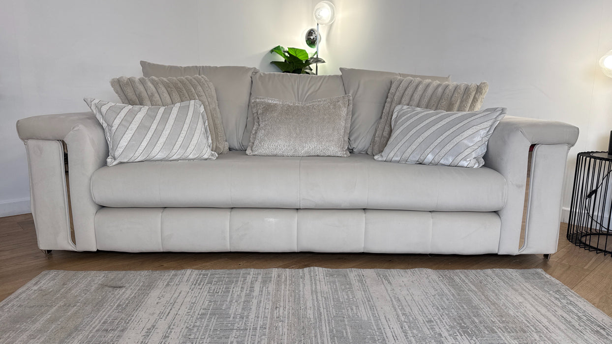 Sofology The Oscar Fabric 3 Seater with Silver Trim in Super Matt Velvet Ecru