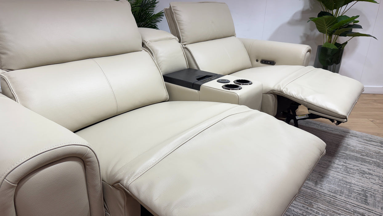 Sofology Premiere Leather 2.5 Seater Smart Console Power Recliner/Headrest Heated Seats in Trusty Embossed Bone China