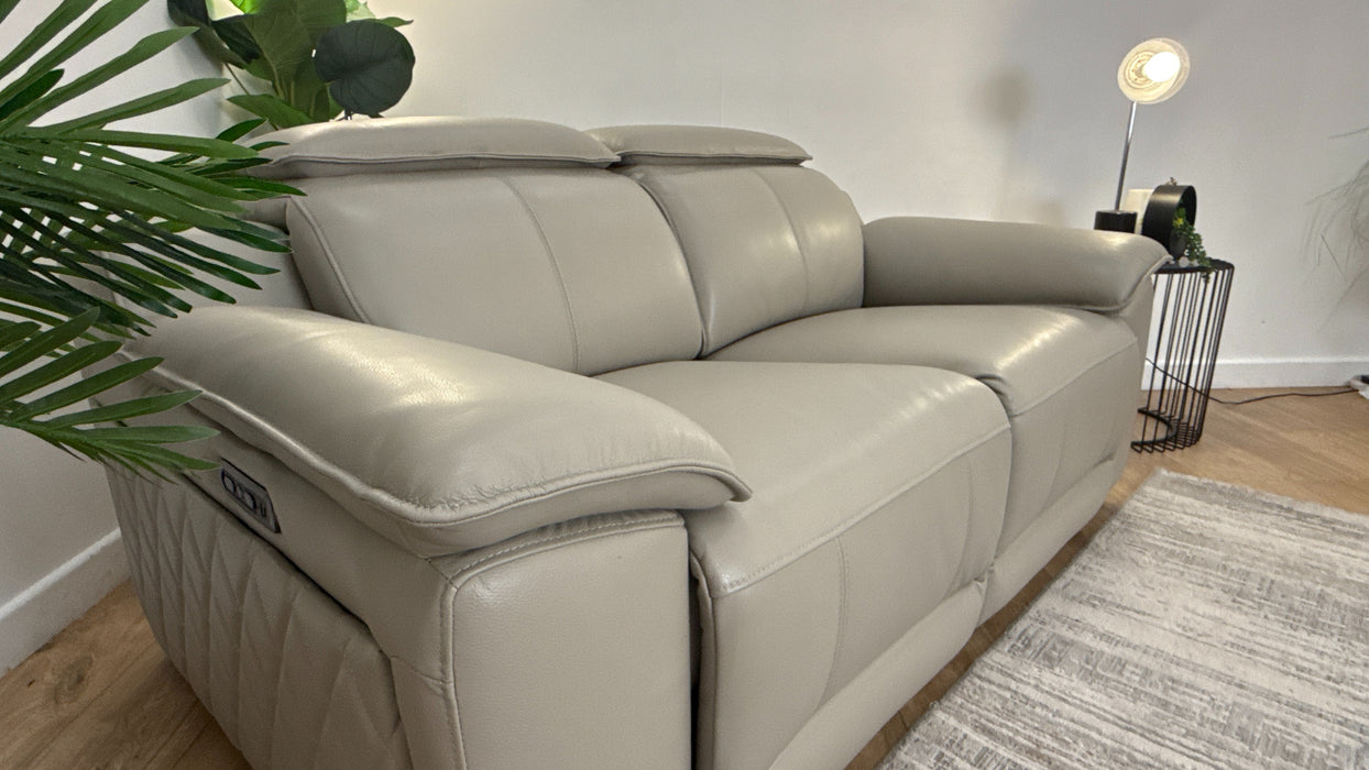 Sofology The Benz Leather 2 Seater Power Recliner/Headrest in Trusty Sheen Lead Grey