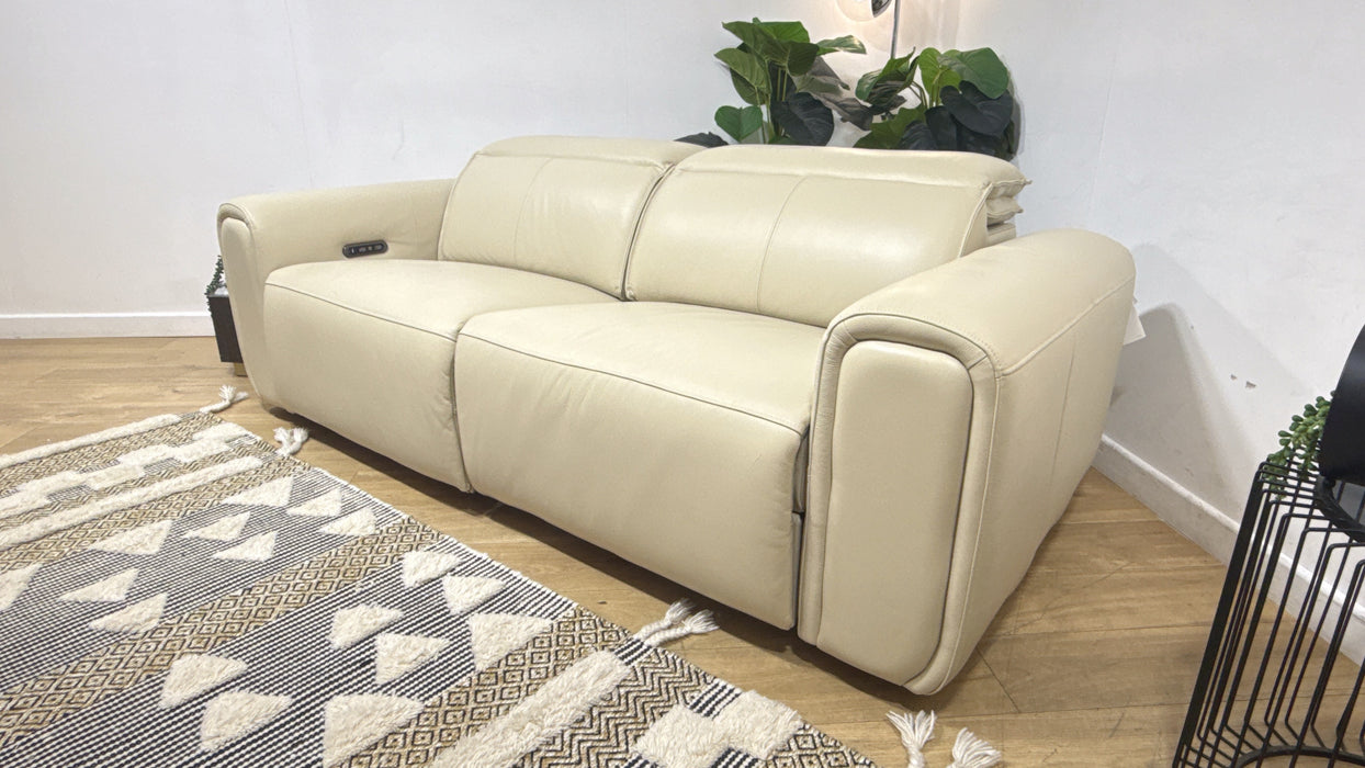 Sofology Premiere Leather 2.5 Seater Power Recliner/Headrest in Trusty Embossed Bone China