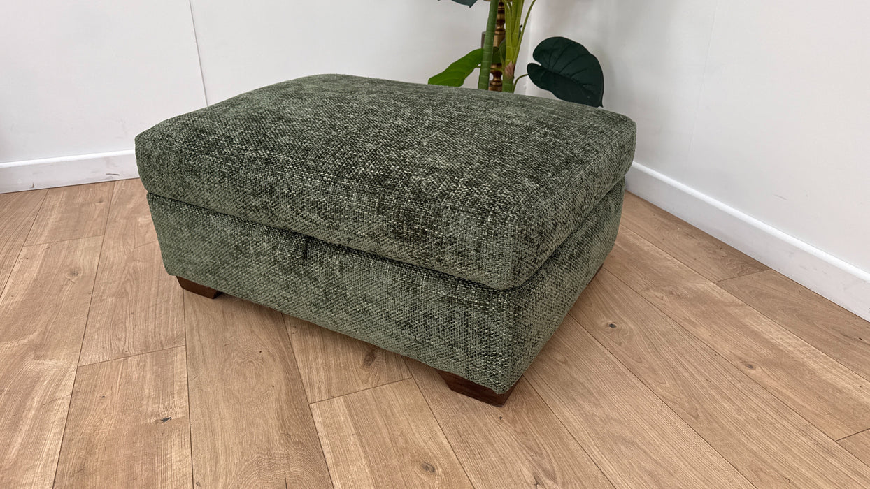 Sofology Tallulah Fabric Storage Footstool in Basketweave Chenille Forest Green