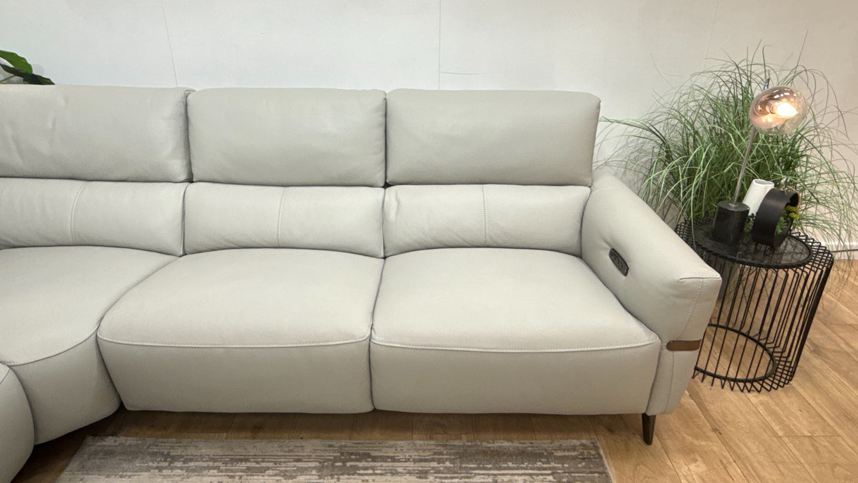 Sofology Arlington Leather 2 Corner 2 Power Recliner/Headrest Lumbar in Trusty Matt Light Grey