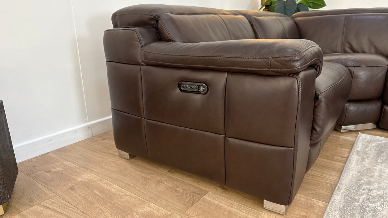 Sofology Laurence Leather 1 Corner 3 Power Recliner/Headrest in Metz Dark Brown