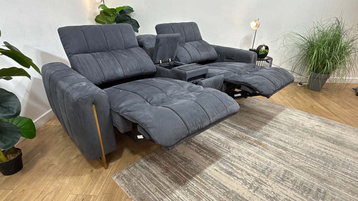 Sofology Paramount Fabric 2.5 Seater Console Power Recliner/Headrest Heated Seats Speakers in Nubuck Feel Charcoal