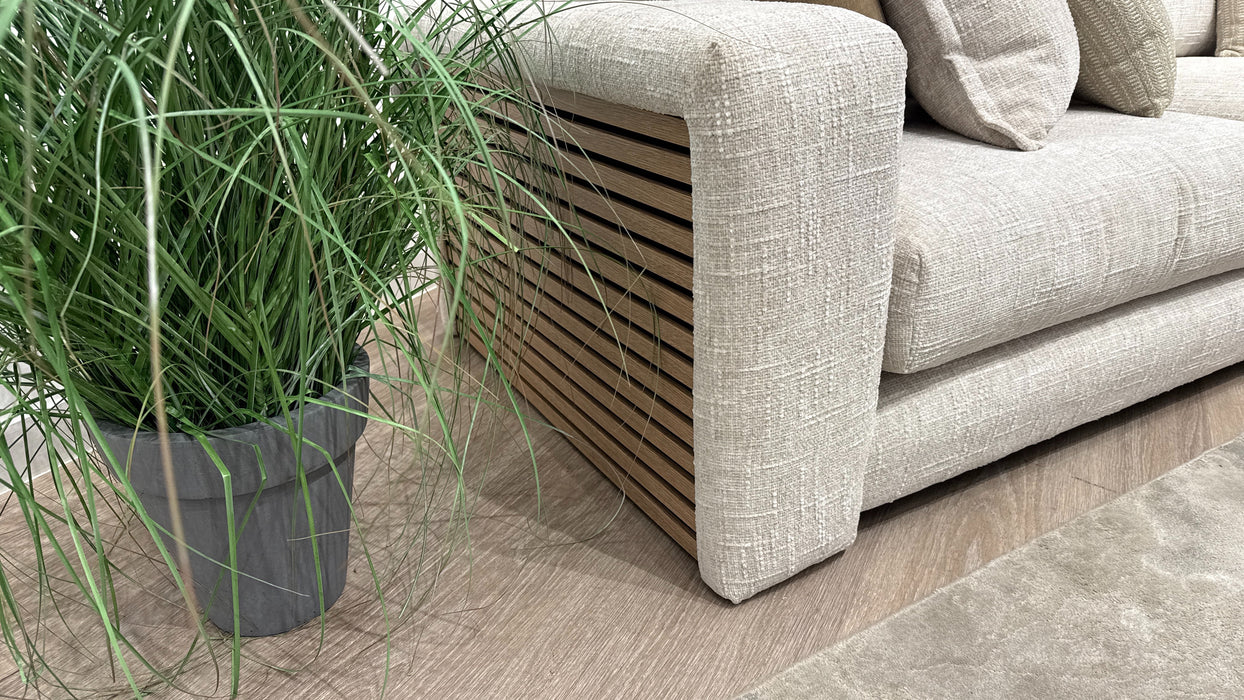Sofology Cove Fabric Grande Chaise Light Wood Panel in Artisan Chenille Ecru Mix