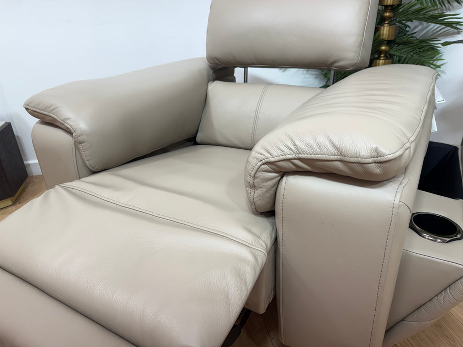 Sofology Fratelli Leather Chair Power Recliner/Headrest in Trusty Embossed Stone