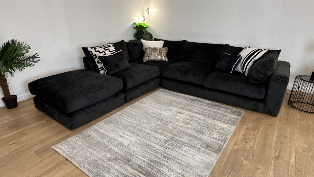 Sofology The Westwood Fabric Chaise 1 Corner 3 No Trim in Teddy Chenille Black