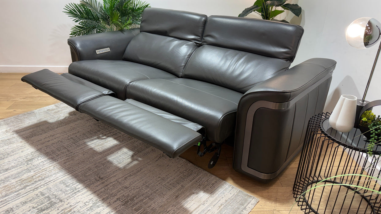 Sofology Plaza Leather 2.5 Seater Power Recliner/Headrest in Trusty Embossed Charcoal
