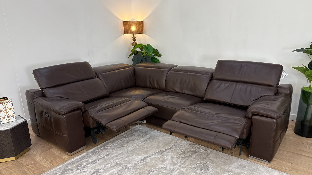 Sofology Laurence Leather 1 Corner 3 Power Recliner/Headrest in Metz Dark Brown