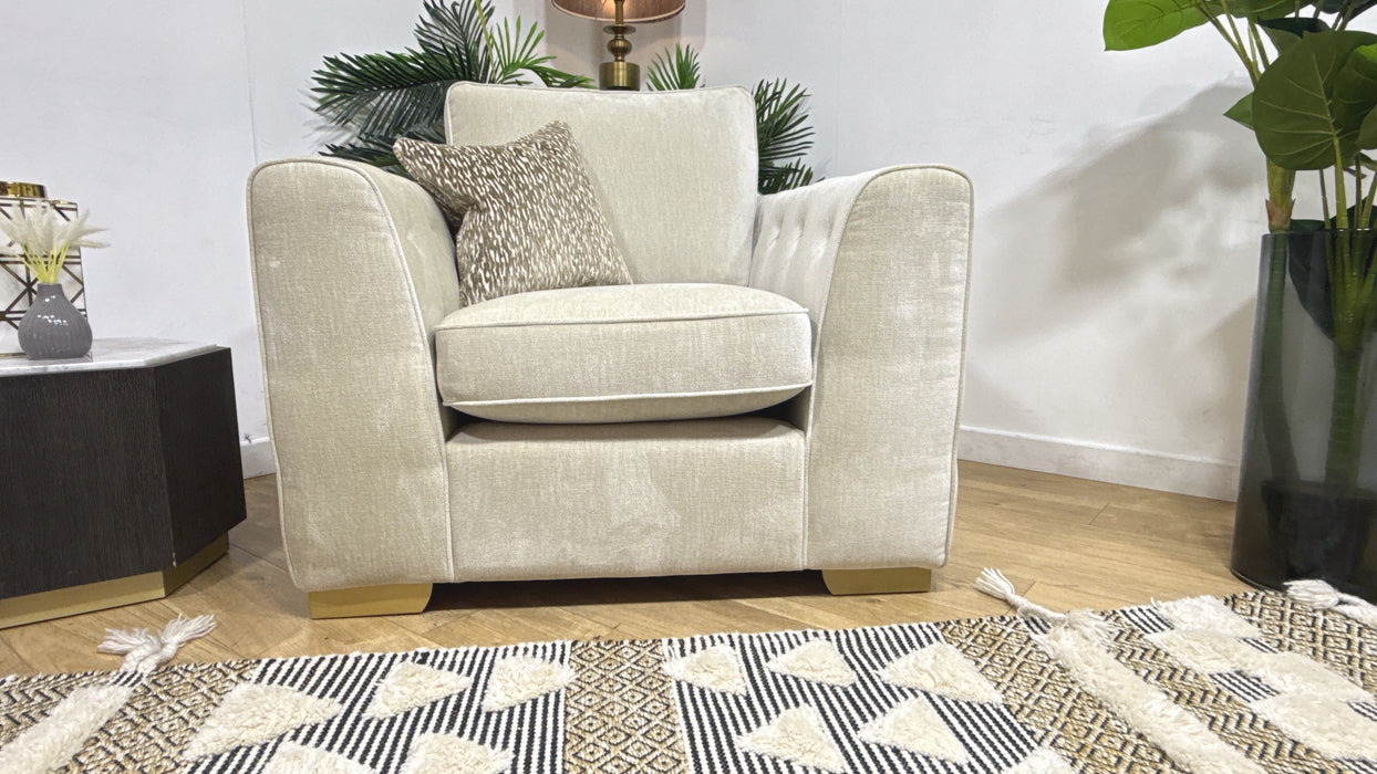 Sofology Valentina Fabric Chair Foam Seat in Luxury Deep Pile Chenille Stone Mix