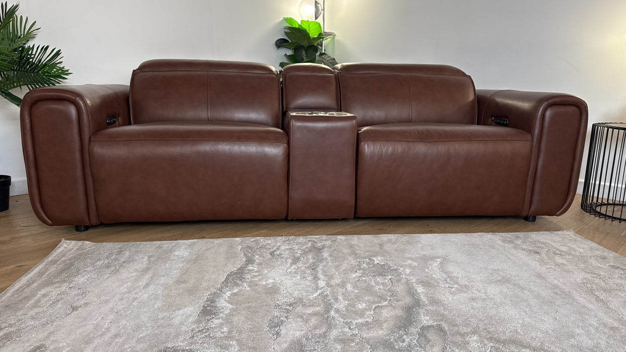 Sofology The Premiere 2.5 Seater Recliner Sofa Console in Trusty Embossed Leather Chestnut