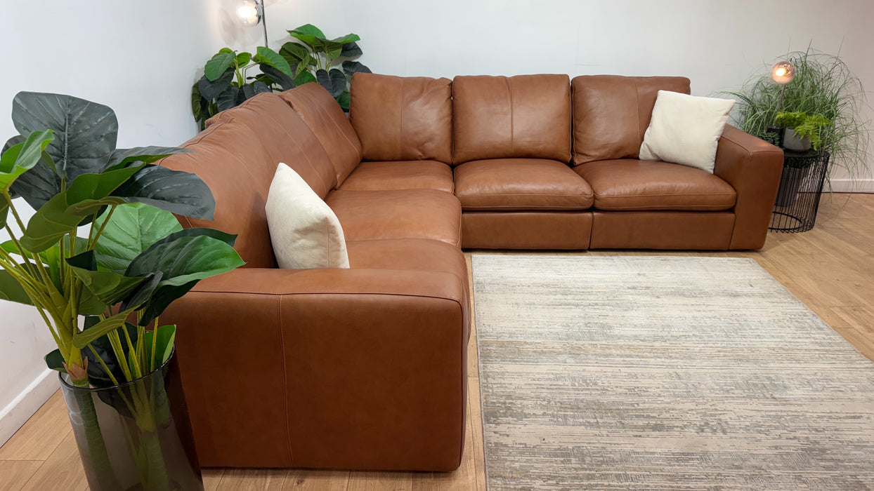 Sofology Retreat Leather 2 Corner 2 in Relaxed Soft Tan Mix