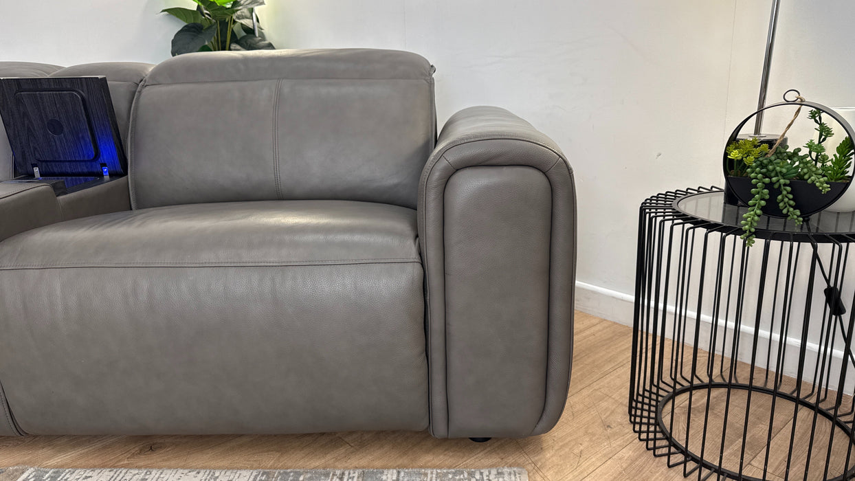 Sofology Premiere Leather 2.5 Seater Smart Console Power Recliner/Headrest Heated Seat in Trusty Embossed Grey