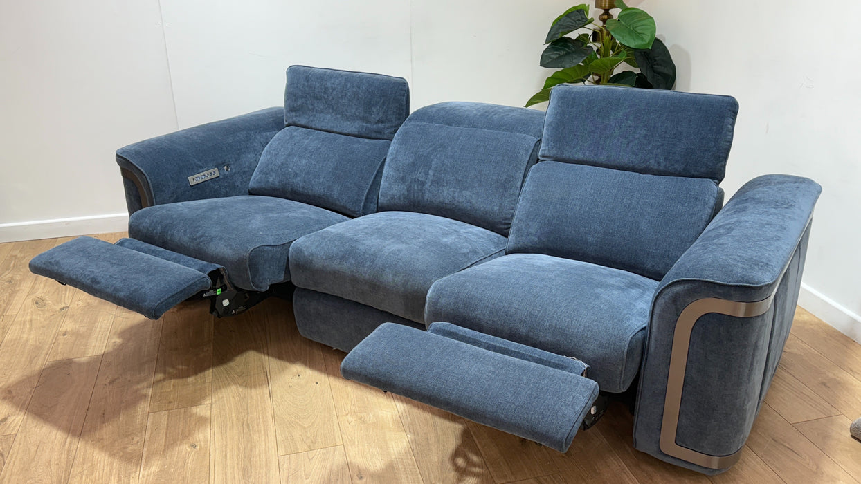 Sofology Plaza Fabric 3 Seater Power Recliner/Headrest Heated Seat in Relaxed Chenille Denim