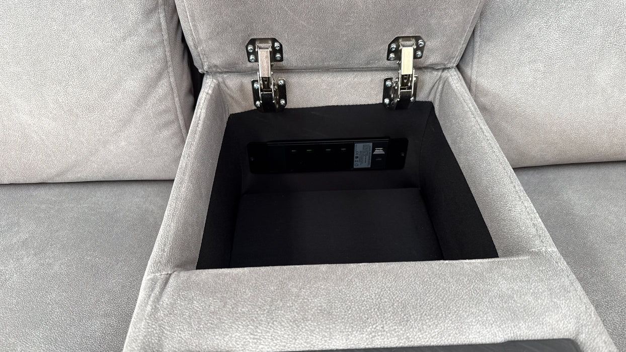 Sofology The Ravello Fabric 1 Console Corner 2 Power Recliner/Headrest Lumbar Support in Lifestyle Flecked Fabric Stone