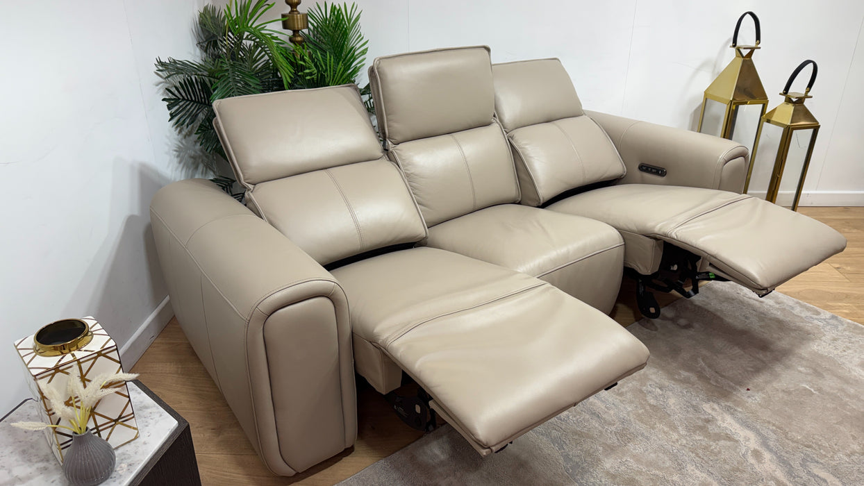 Sofology Premiere Leather 3 Seater Power Recliner/Headrest in Trusty Embossed Stone