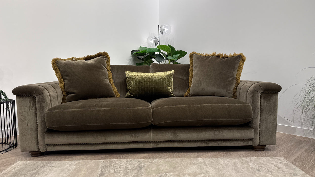 Sofology Regency Fabric 3 Seater Foam Seats with Studs in Fine Textured Chenille Bark Mix