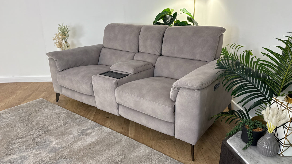 Sofology Illinois Fabric 2 Seater Console Power Recliner/Headrest in Lifestyle Mottled Marble